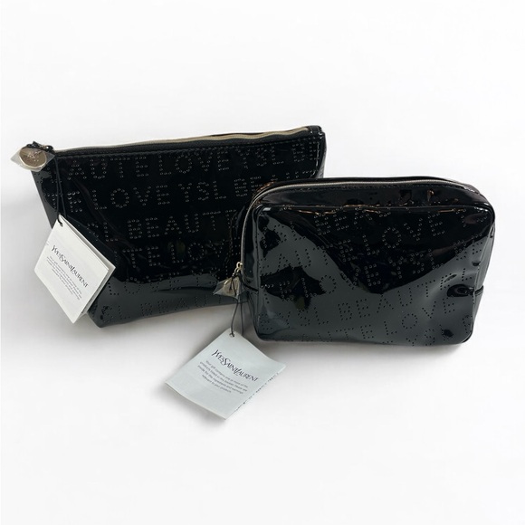 Yves Saint Laurent | Black Cosmetic Bag Duo Set Glossy Embossed Beaute Love Logo - Picture 1 of 10